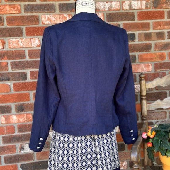 ST TROPEZ WEST NAVY LINEN BLAZER SIZE MEDIUM NWOT - Picture 3 of 13
